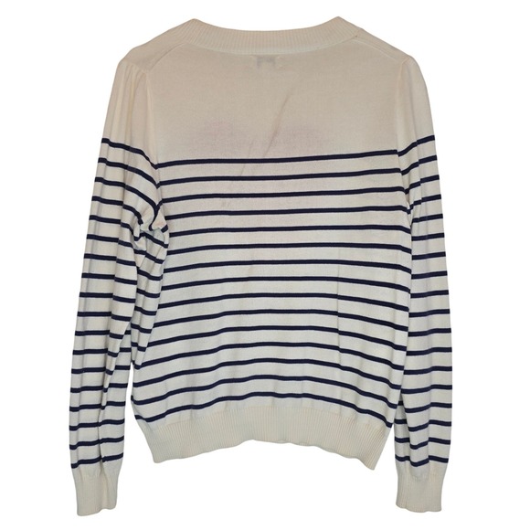 J.CREW Women Puff Sleeve Heart Striped Sweater Medium Ivory Nautical Clean Girl - Picture 4 of 12